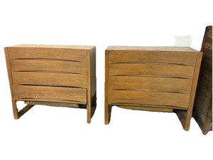 American Mid-Century Curved Front oak Wood Dresser Pair 1960 MCM Rare
