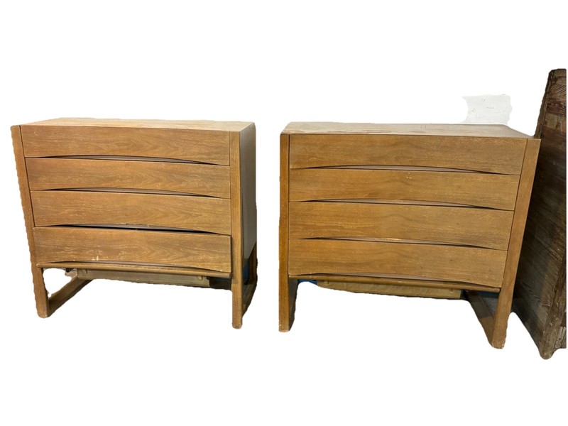 American Mid-Century Curved Front oak Wood Dresser Pair 1960 MCM Rare