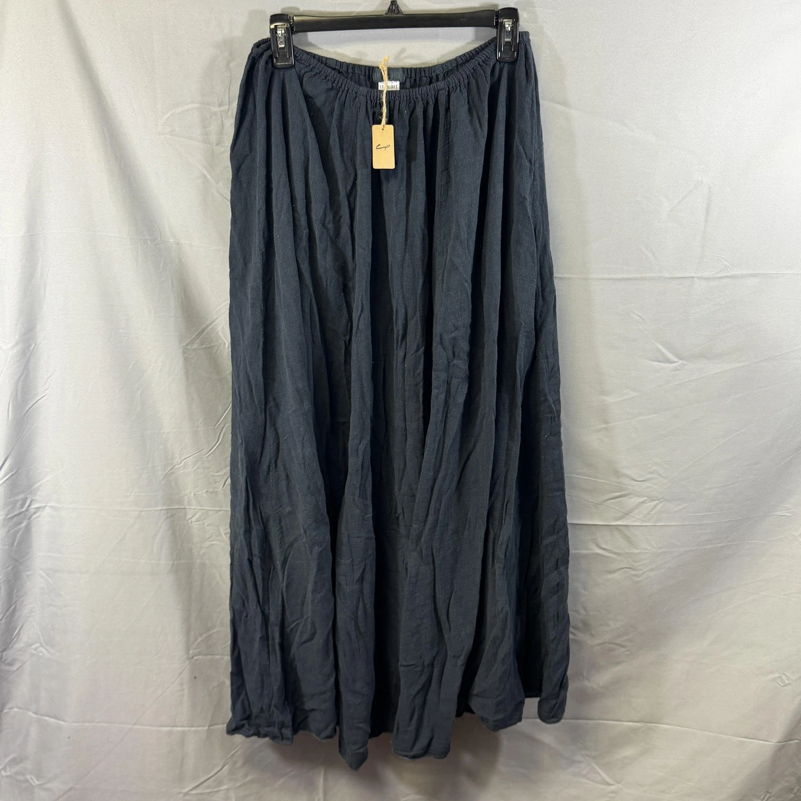 CP Shades Skirt Womens Large Black Linen Rayon Maxi Boho Elastic Waist Made USA