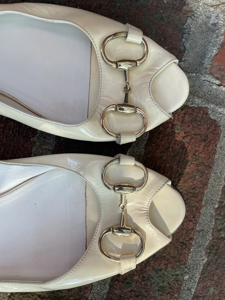 Sapatilhas de balé Gucci couro slingback Signora couro branco Itália tamanho 9.5 - Imagem 2 de 4