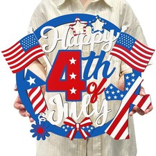 4th of July Independence Day Wooden Sign Decorations Patriotic Front Door