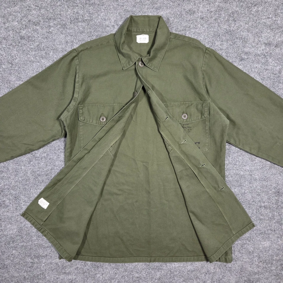 Camisa masculina vintage USMC 15,5x34 verde utilitária militar algodão anos 60 anos 70 - Imagem 3 de 4