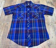 VTG Wrangler Mens 16 Cowboy Cut Reg Fit Single Stitch X-Long Tail Pearl Snap