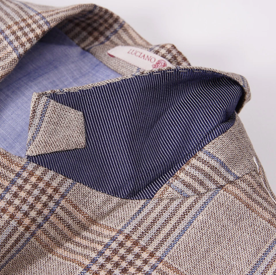 Luciano Barbera светло-коричневый чек шерсти льна спортивное пальто 46R (Eu 56) новый с Ярлыками - Изображение 4 из 4