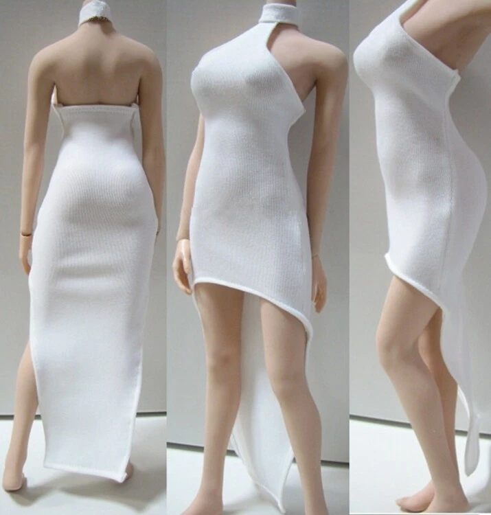 1/6 Scale Custom Female Tight Sexy White Dress Clothes F 12 PH Large Bust  Body