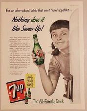 1955 Print Ad 7UP Soda Pop Happy Girl with a Bottle of Seven-Up