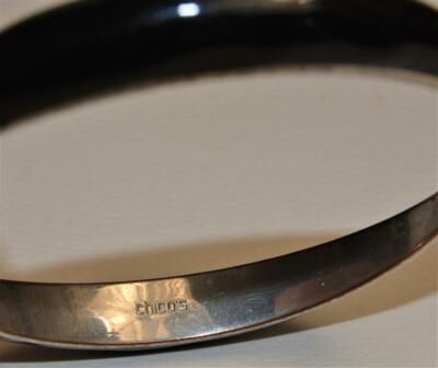 Signed CHICO'S Silvertone Black Enamel 1/2