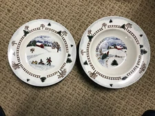 Set of 2 Tienshan Folkcraft Winter Side Stoneware Salad Plates Christmas Theme