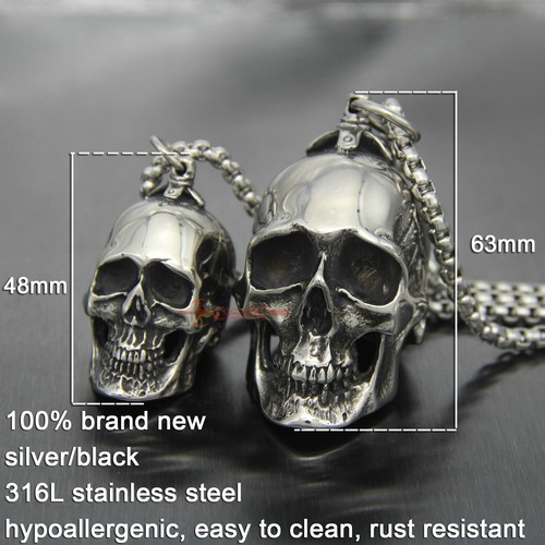 Collana uomo pesante grande argento teschio acciaio inox biker ciondolo roccia retrò - Foto 2 di 32