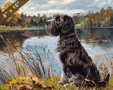 Wirehaired Pointing Griffon painting by a quiet lake 8x10 Print