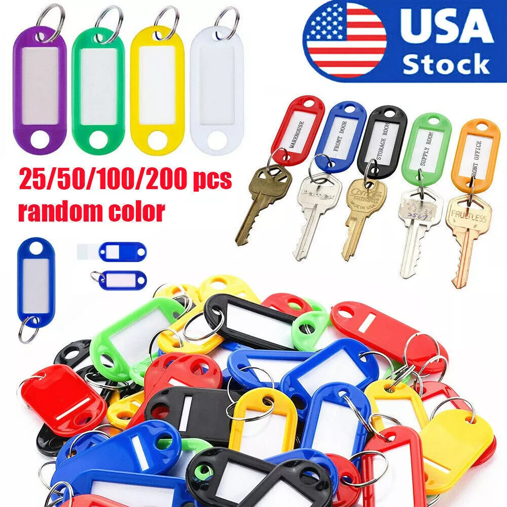 25 200 Plastic Key Tags Metal Ring Luggage Card Name Label Keychain Split Rings