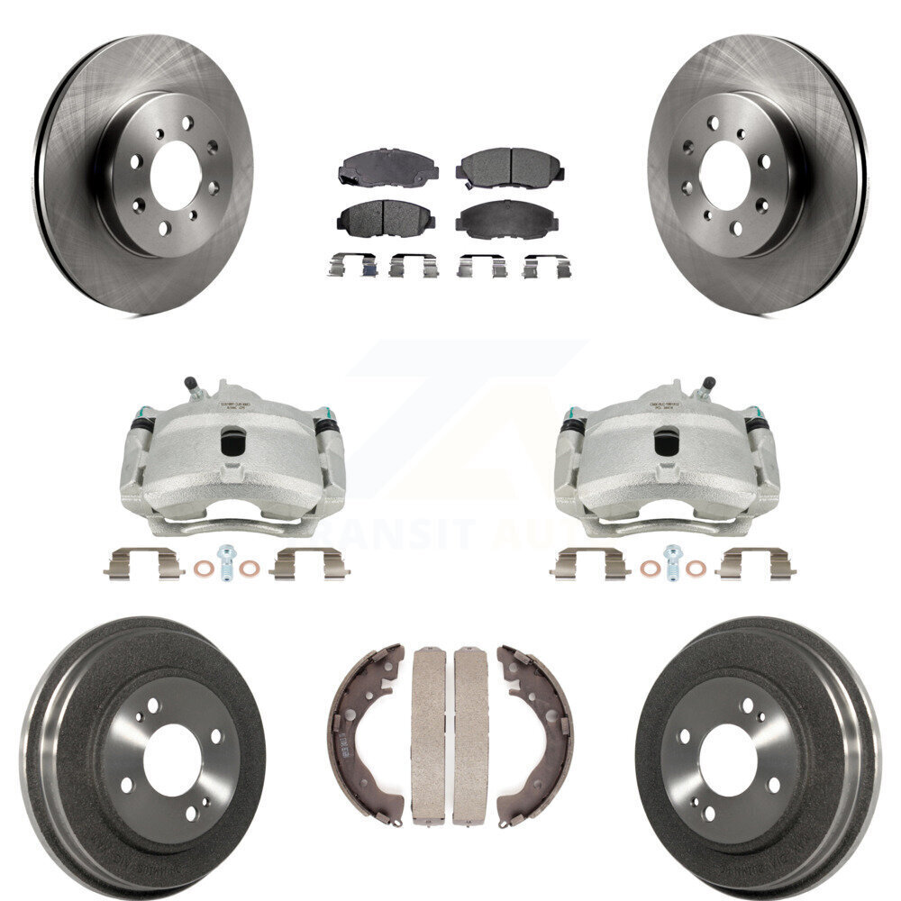 Front & Rear Disc Brake Caliper Rotor Drum Ceramic Pad Kit for Honda Insight 8Pc