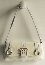 Roberta Di Camerino Italy Cream/white Pebbled Leather Croc Embossed Shoulder Bag
