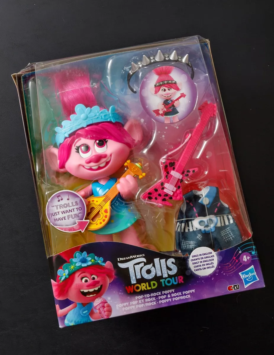 DreamWorks Trolls World Tour Pop-to-Rock Poppy Singing Doll Age 4+ (New)  Hasbro