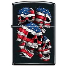 Zippo Lighter - Flag Skulls Black Matte - 854834