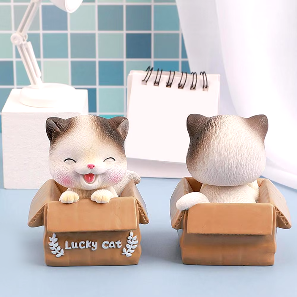 Kawaii Cat Bobblehead Figurine for Car Dashboard or Room Decor