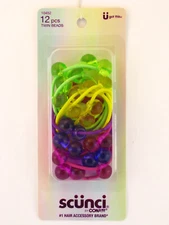 SCUNCI GIRLS TWINBEAD PONYTAIL HAIR ELASTICS - 12 PCS. (10452)