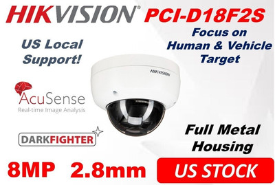 Hikvision 4K 8MP HIK-PCI-D18F2S IP Dome Camera DarkFighter AcuSense 2.8mm