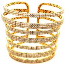 EXTRA LARGE 12.05CT DIAMOND 18KT YELLOW GOLD 3D MULTI ROW CUFF BANGLE BRACELET