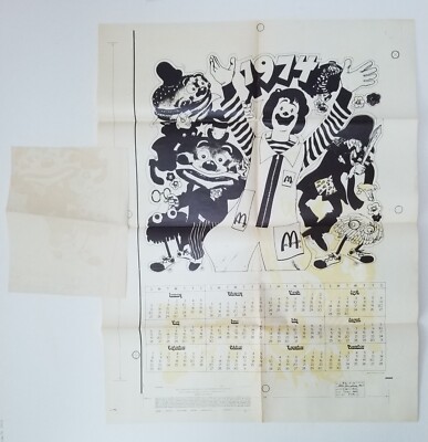 Great Find: Original 1974 McDonald's Calendar Proof 29x23 With
