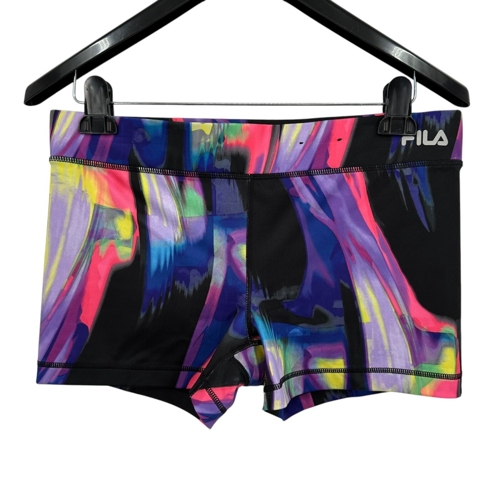 Fila Sport Pantaloncini da Corsa Donna Cucitura Interna 3 5" Colorati Acquerello Nero Stretti L