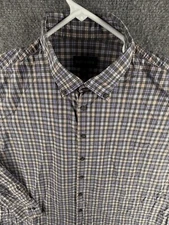 Scott Barber 2XL Long Sleeve Button Up Shirt Men Check Blue Gray Cotton Business