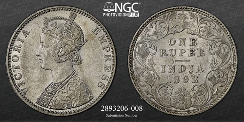 British India 1892B India RUPEE NGC MS 60