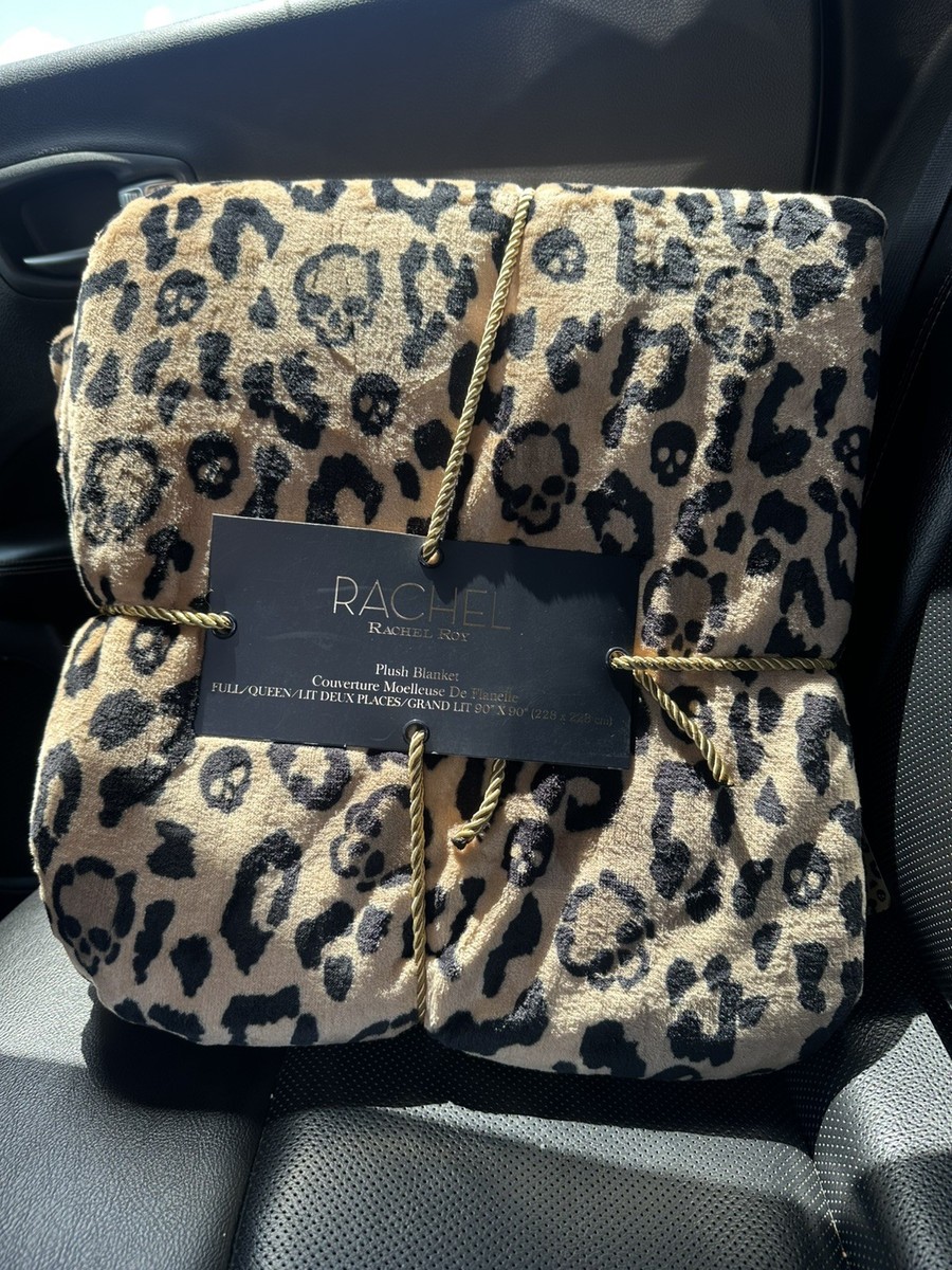 Viral Rachel Roy Halloween Plush Blanket Full Queen Leopard Skull Print 