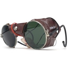 Vintage CEBE 2000 Glacier Sunglasses - France 1990'S - Brown / Green - Leather