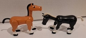 Vintage Plastic Fisher Price Brown & Black Horse Articulated Hong Kong Lot of 2