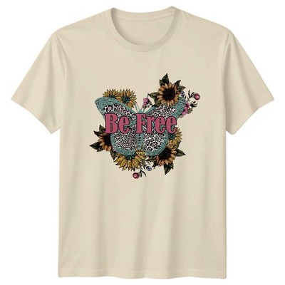 Be Free Leopard Butterfly Sunflower Vintage Graphic T-Shirt