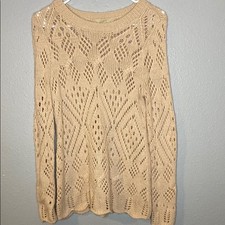Loft Dusty Pink Crochet Knit Semi Sheer Soft Crew Neck Sweater Size XS