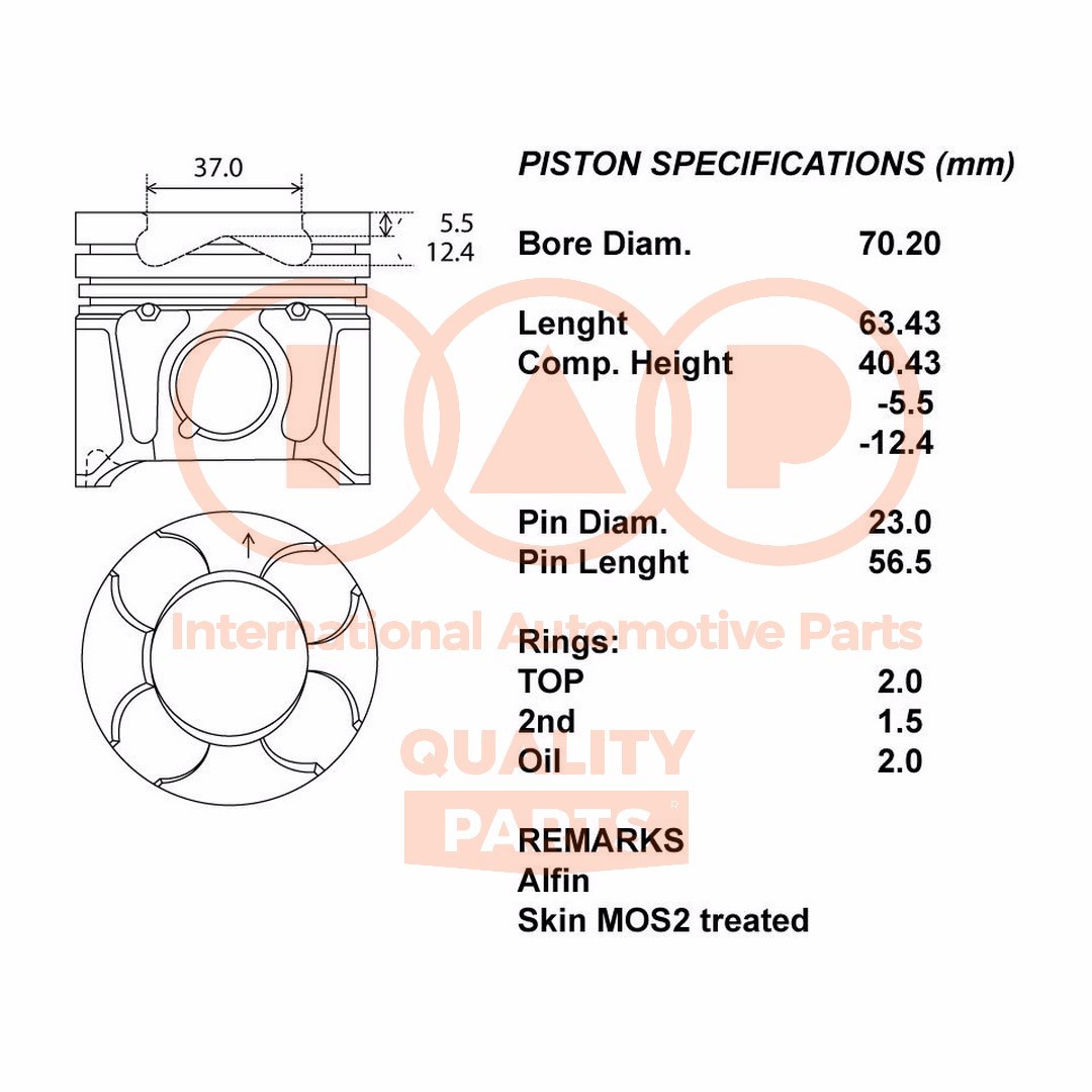 Complete Piston Series 100-16079 IAP QUALITY PARTS for Opel Fiat Suzuki Lancia