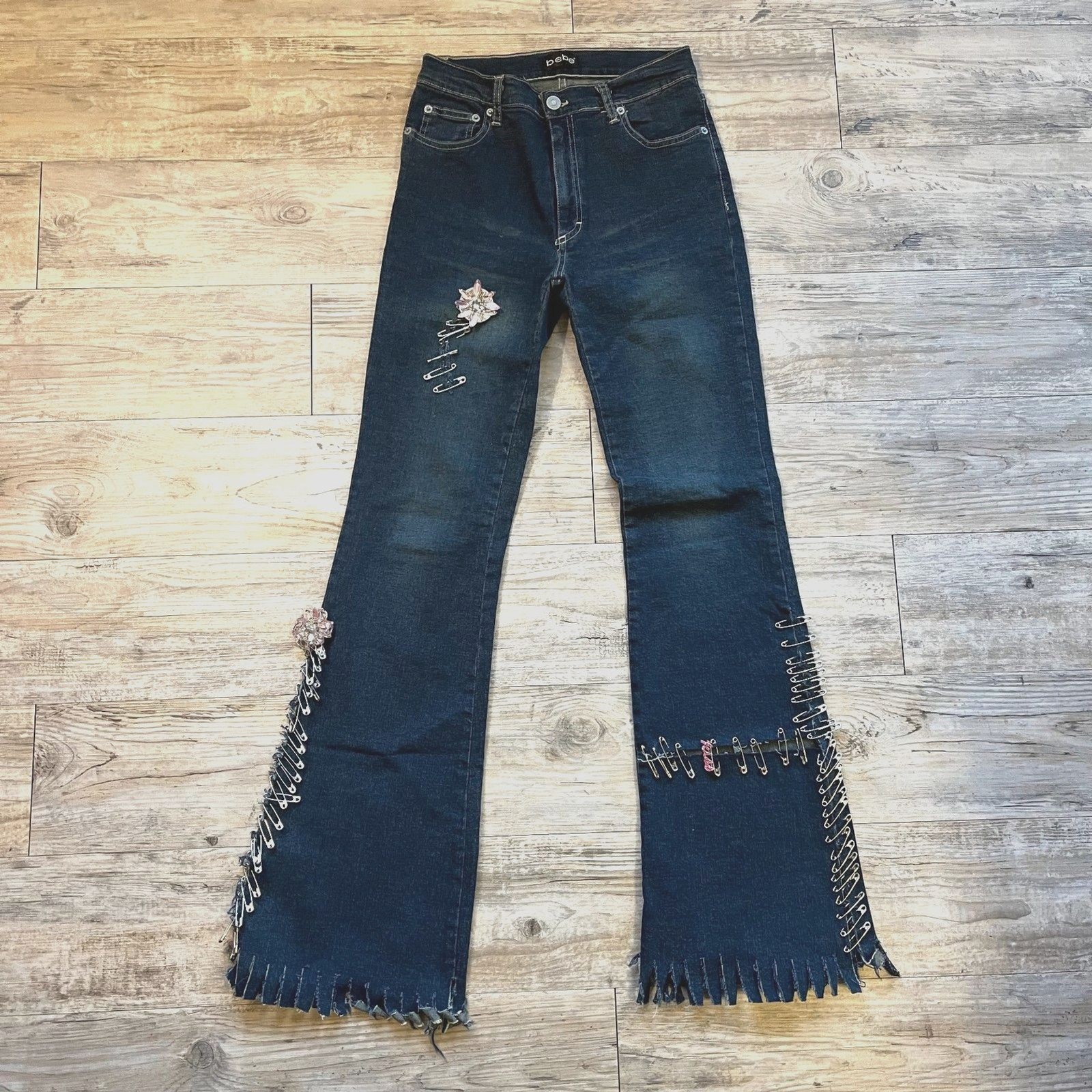 Y2K Unique Jeans Bebe Medium Patchwork Safety Pin… - image 1