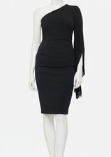 Aqua Women's Black Fringe Trim Sheath Midi Dress Size 2