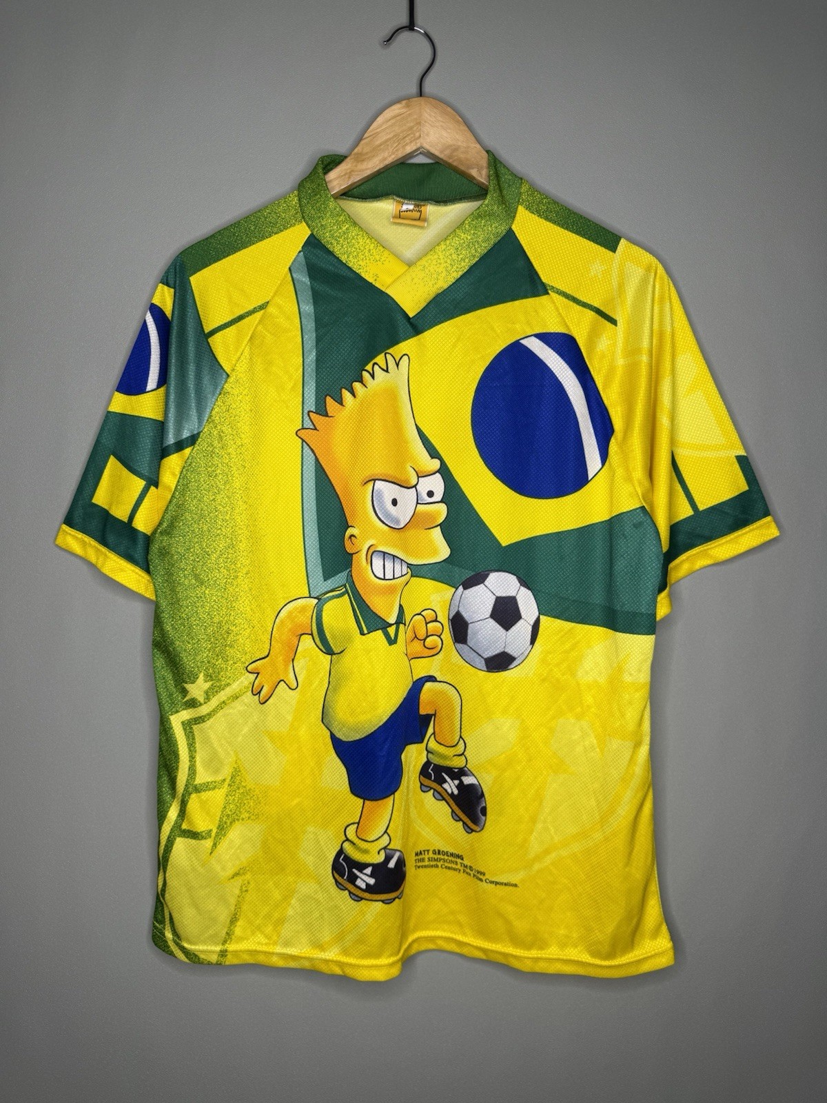 VINTAGE 90s THE SIMPSONS BART BRAZIL SOCCER JERSEY FOOTBALL SHIRT AOP MENS Sz S