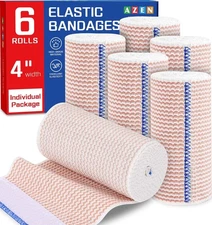 AZEN Premium 6 Pack Elastic Bandage Wrap 4 Inch Compression Wrap Bandage for Leg