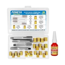 Spark Plug Thread Repair Kit, 28 PCS Muti Sizes High Speed Steel Tap and Insert