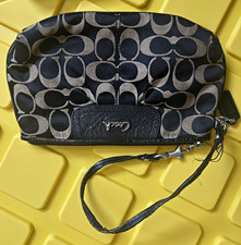 Coach Signature Logo Zip Wristlet Wallet w/ Wrist Strap Black Gray