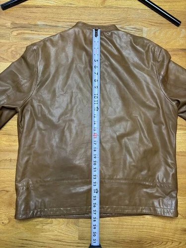 TASSO ELBA Mens Brown Soft Leather Cafe Racer Motorcycle Full Zip Jacket Sz XL image 6