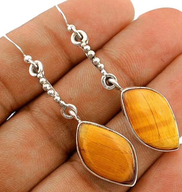 Natural Tiger Eye 925 Solid Sterling Silver Earrings Jewelry @17-3