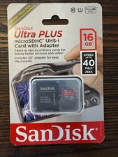 SanDisk 16 GB Ultra Plus SDHC UHS-I 40MB/s Flash Card With Adapter New NIP