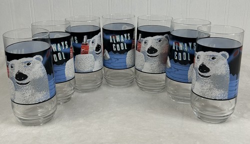 Vintage Coca-Cola Coke Polar Bear Glasses Glass 16oz Always Cool 1995 Set of 7