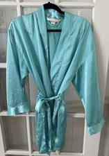 Victoria's Secret Robe Attached Belt Green Satin One Size Kimono