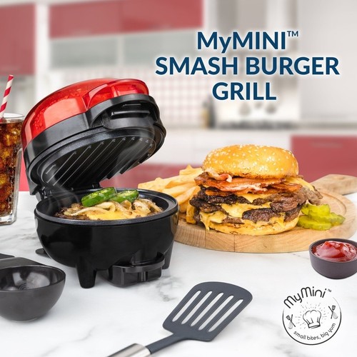 Plancha para hamburguesas Smash con calentador de bollos 750 W bandeja de goteo antiadherente cocina compacta nueva - Imagen 5 de 10