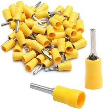 50-Pack 0.11 Pin Terminals, Insulated Yellow Crimp Connectors 12-10 AWG Wire