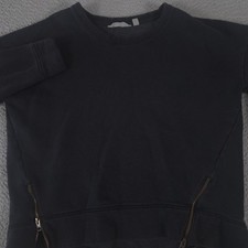 Athleta Sweatshirt Womens Medium Black Cityscape Pullover French Terry Zippers