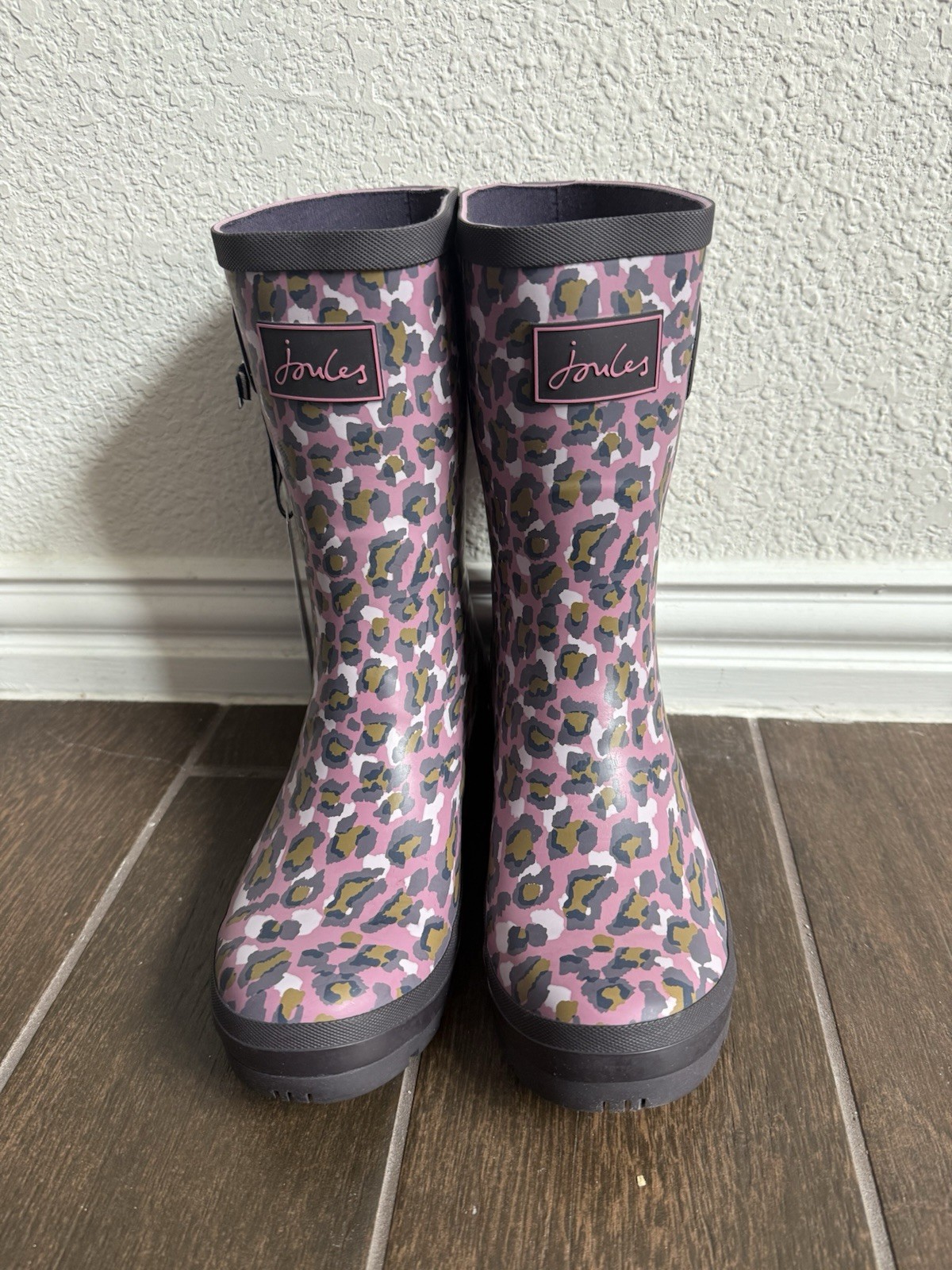 Joules Molly Welly Pink Leopard Waterproof Buckle Rain Boots Women's Size 9 image 2