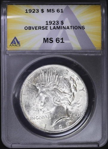 1923-P $1 Peace Silver Dollar ANACS MS 61 | Obverse Laminations Error