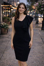 Etcetera Dress Womens Size 2 Black Ruffle Sleeve Sheath Classic Cocktail